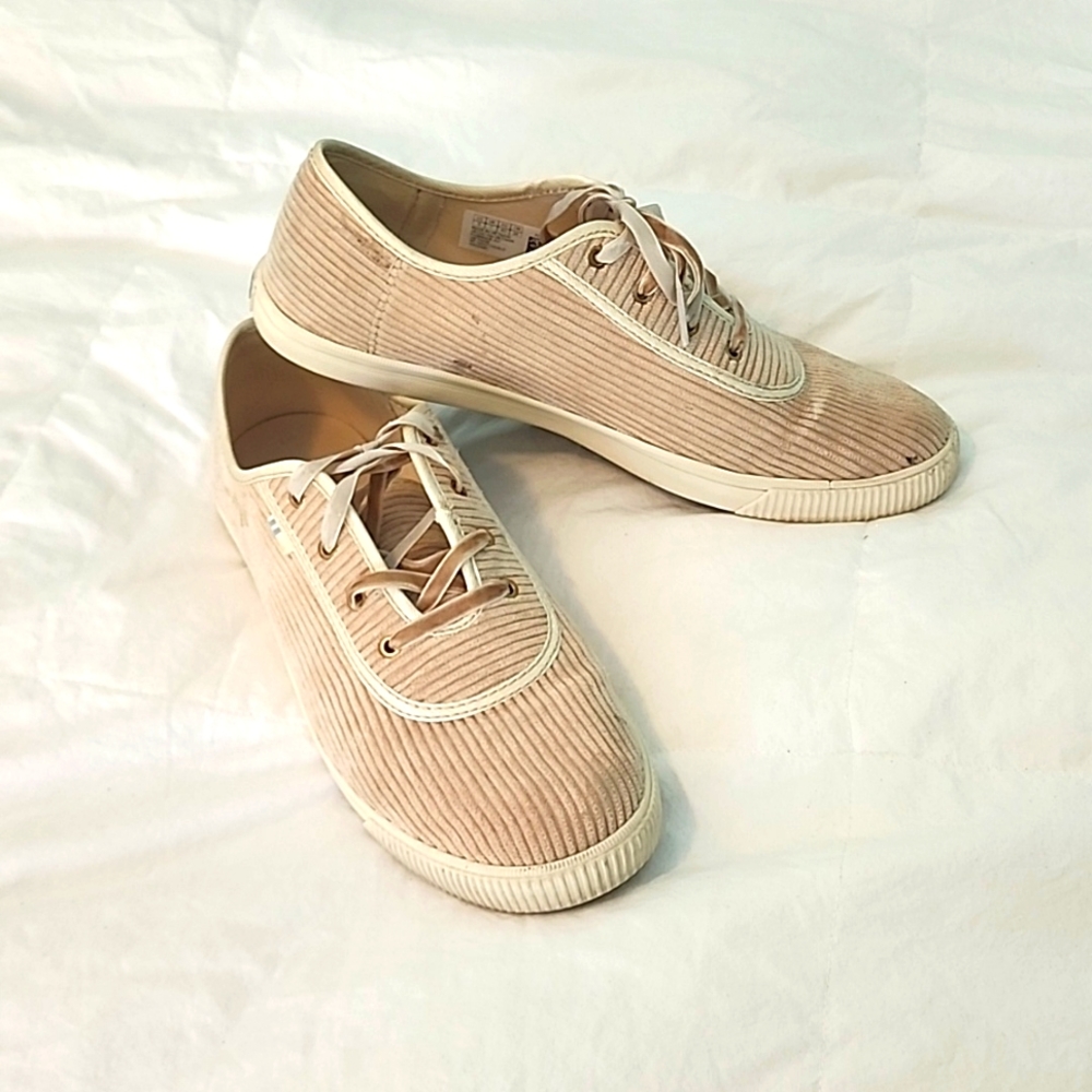 Tom's 9 suede fabric converse tennis shoe cream corduroy low ankle shoe